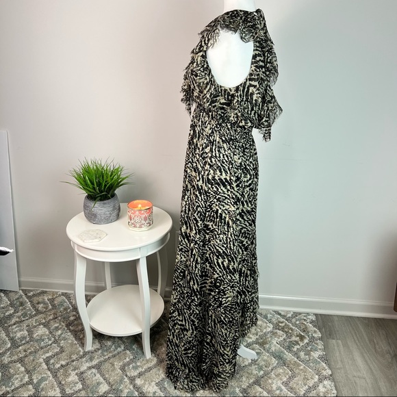 L'agence Womens Brown Abstract Printed Silk Sophie Flutter Maxi Dress Size M - Picture 5 of 14